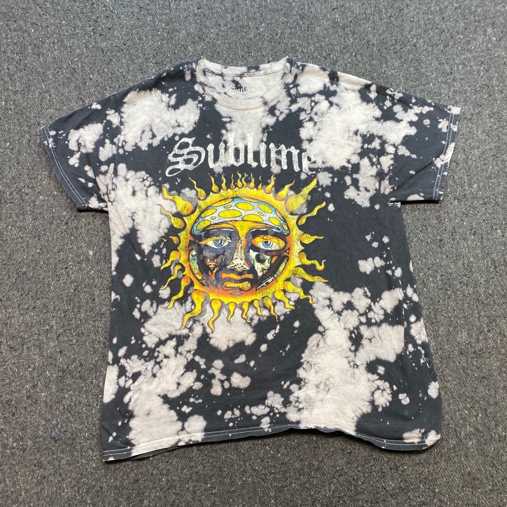 Sublime Graphic TShirt Sz L Mens Black White Acid Wash Tie Dye Sun Ska Punk Band